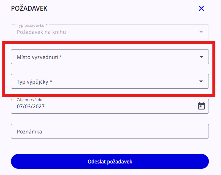 Výběr místa vyzvednutí